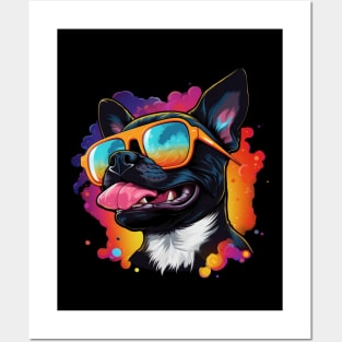 Retro Wave Boston Terrier Dog Posters and Art